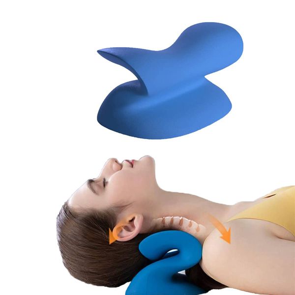 Neck Stretcher Cloud Posture Corrector for TMJ Neck Pain Relief Neck Support Shoulder Relaxer Cervical Traction Device Pillow Cervical Neck Traction Device Spine Alignment Neck Traction Pillow (Blue)