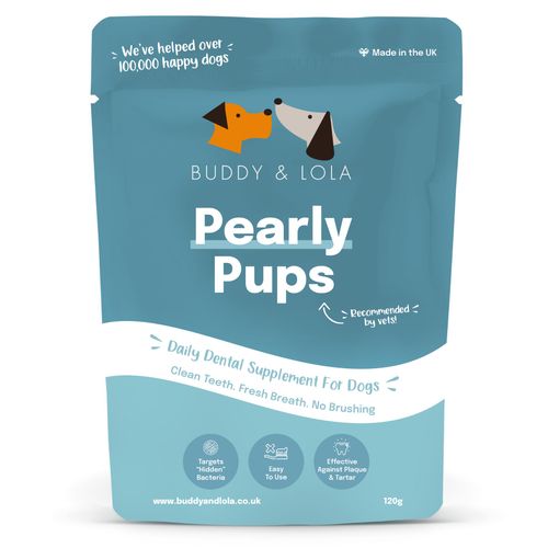 Buddy & Lola Pearly Pups Plaque Off Dog Teeth Cleaning Products & Dog Breath Freshener - Daily Plaque Remover Without A Dog Toothbrush Or Dog Toothpaste - Dental Dog Breath Freshener (120g)