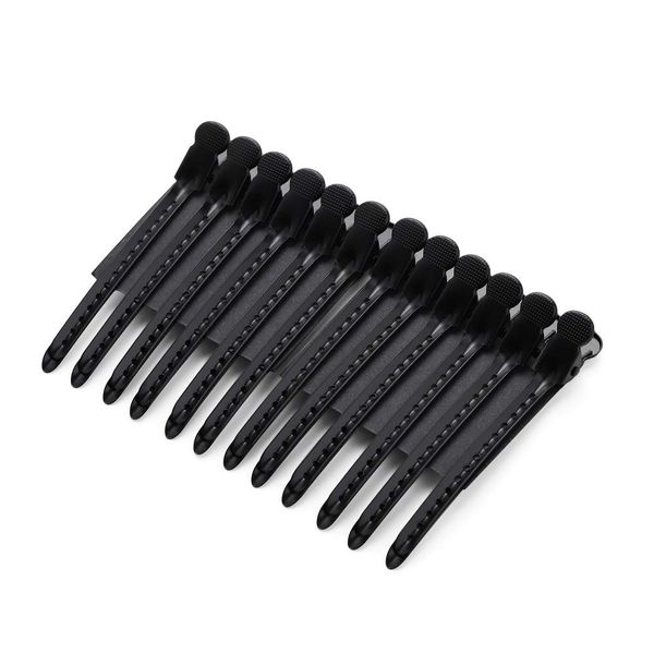 Drayas 12Pcs/set 3.7 Inches Metal Hair Clips for Styling and Sectioning,Dividing Duck Bill Clips with Prevent slippery Holes, Professional Salon Hair Clips for Women and Girls (Black)