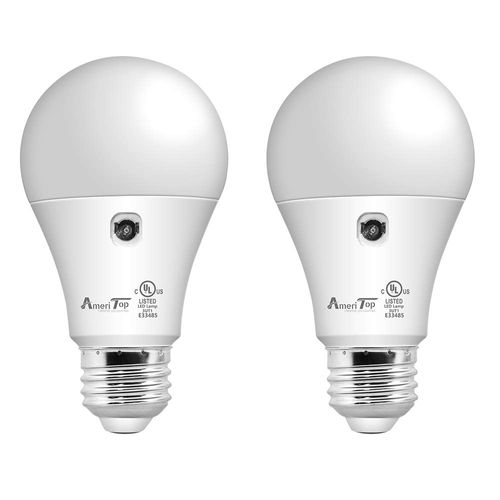 AmeriTop Dusk to Dawn Light Bulb- 2 Pack, A19 LED Sensor Light Bulbs; UL Listed, Automatic On/Off, 800 Lumen, 10W(60 Watt Equivalent), E26 Base, Indoor/Outdoor Lighting Bulb (5000K Daylight)