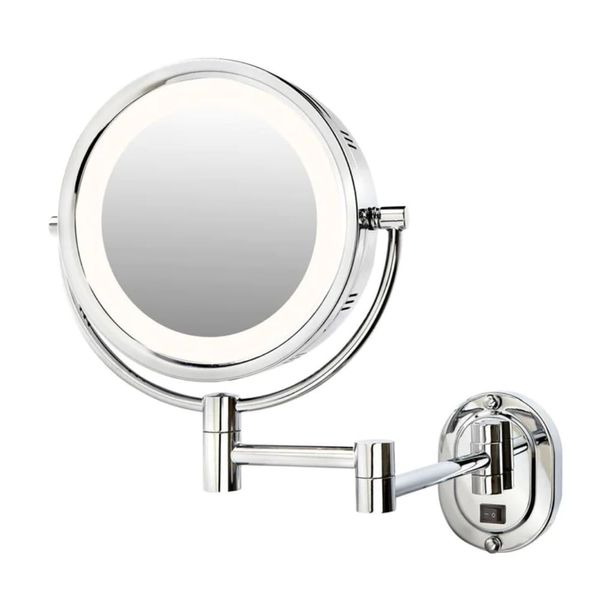JERDON Wall-Mounted Makeup Mirror with Lighting - Round Lighted Makeup Mirror with Chrome Finish Wall Mount - Direct Wire - Model HL65CD