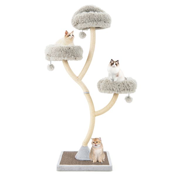 Cat Tree Tower 70" Multi-Level Kitten Activity Center w/ 3 Perches & Balls Gray