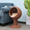 27" Rattan Wicker Elevated Pet Bed Cat Cave Condo Hooded Cushion Scratch House