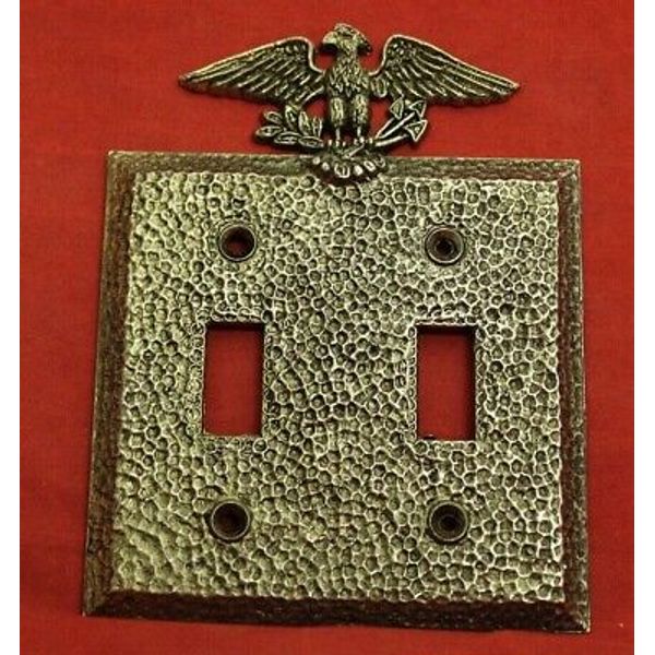 Hammered Eagle Double Light Switch Plate Cover Early American Art Deco Vintage