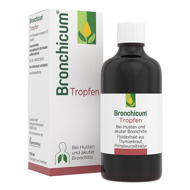 Bronchicum Tropfen | bei Husten und akuter Bronchitis | pflanzliche Erkältungstropfen mit Thymian & Primel | schleimlösend und beruhigend | ab 6 Jahren geeignet | 100 ml