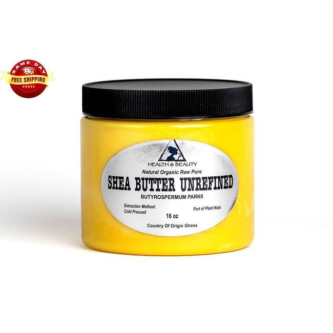 SHEA BUTTER UNREFINED YELLOW ORGANIC by H&B Oils Center PREMIUM GHANA 16 OZ