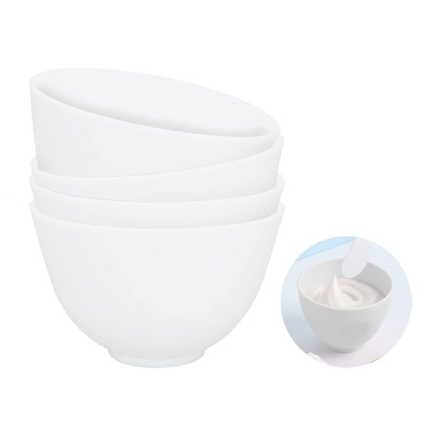 FERCAISH 4Pcs Diy Face Mask Mixing Bowl, Microwavable Silicone Facial Mud Bowl Cosmetic Beauty Tool for Home Salon (White)