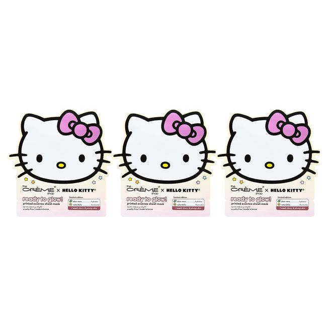 The Crème Shop x Hello Kitty Ready To Glow Sheet Mask Infused with Hydrating Aloe Vera & Radiance-Boosting Calendula For Dewy Soothed Skin Expertly Crafted for Luminous Complexion Set of 3