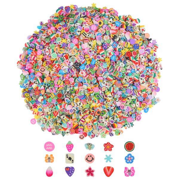 CCINEE Nail Art Slices,3D Assorted Slices Fruit Animal Flower Polymer Clay Slices for Slime Craft,4500PCS,1/5 Inche