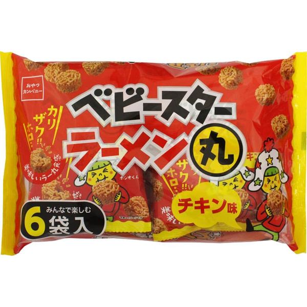 Oyatsu Company (Official) Baby Star Ramen Round Chicken Flavor, 4.8 oz (132 g) x 6 Bags