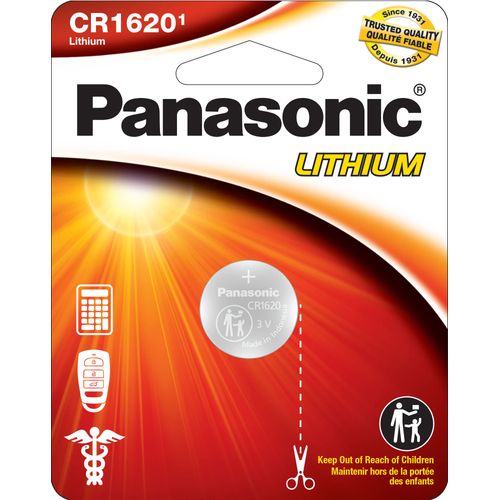 Panasonic CR1620 3.0 Volt Long Lasting Lithium Coin Cell Batteries in Child Resistant, Standards Based Packaging, 1-Battery Pack