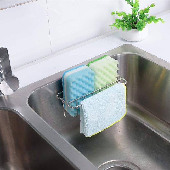 KESOL Adhesive Kitchen Sink Sponge Holder + Dish Cloth Hanger + Soap  Holder, 2-in-1 Kitchen Sink Caddy, 304 Stainless Steel Rust Proof, Water  Proof