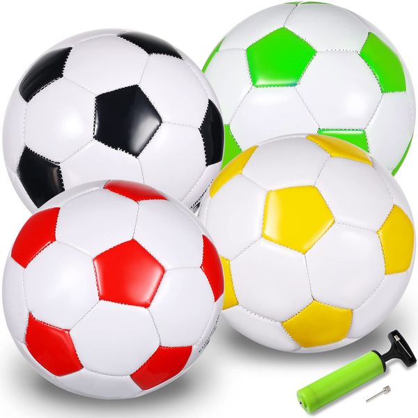 4 Pack Soccer Ball Size 2 for Kids with Pump Cute Cartoon Soccer Ball Toy Soft Durable Sports Soccer for Outdoor Indoor Toddlers Game Training Including Pump Back to School (Plain Style, Size 2)