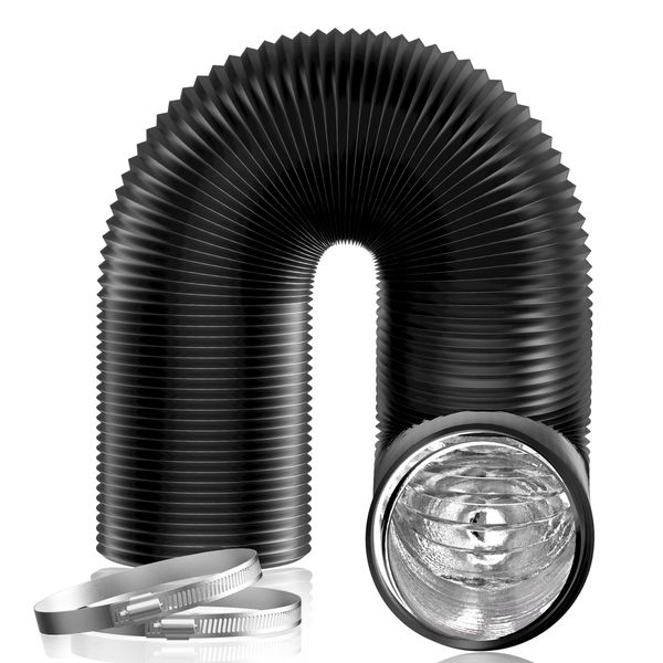 Hon&Guan 3 inch 16 FT Long Air Ducting, Heavy-Duty Four-Layer Protection Dryer Vent Hose for Heating Cooling Ventilation and Exhaust-with 2 Clamps, Black