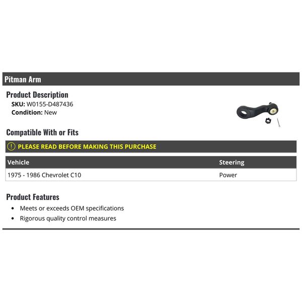 Steering Pitman Arm - Compatible with 1975-1986 Chevy C10 with Power Steering