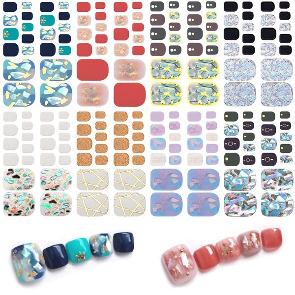 JANLOFO Nail Stickers, For Feet, Set of 8, Nail Stickers, Foot, Nail File Included, Nail Design, Gel Nails, Multicolor