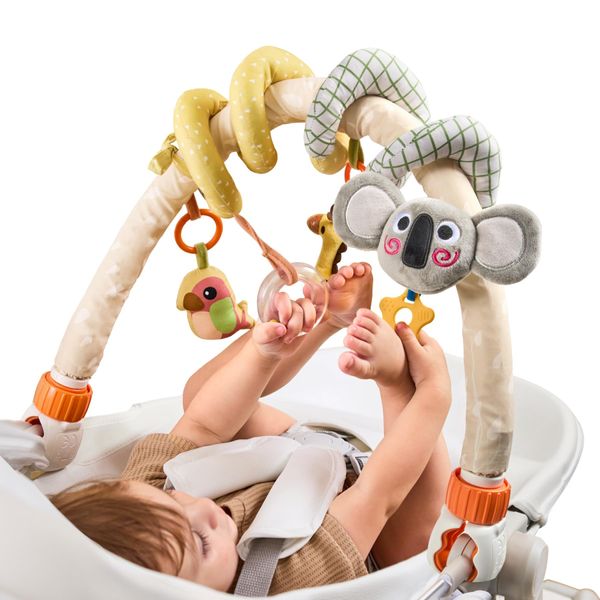 TUMAMA 2-in-1 Spielbogen Mit Baby Kinderwagen Spirale Spielzeug ab 0 3 6 9 12 Monate, Clip Auf Activity Spirale für Bett & Autositz, Plüschtier Auto babyschale Spielzeug Rücksitz Mit Beißring Rasseln