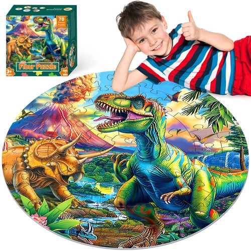 ZIZZ Dinosaur Floor-Puzzles Toy for Kids: 70Piece Dinosaur Puzzle for Kids Age 3 4 5 6 7 8 Year Olds Boy Learning & Educational Games Toys Toddlers Best Gifts for Birthday Christmas