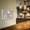BG Electrical Double Switched Power Plug Wall Socket, Screwless, Evolve, Brushed Steel, 13A, PCDBS22W