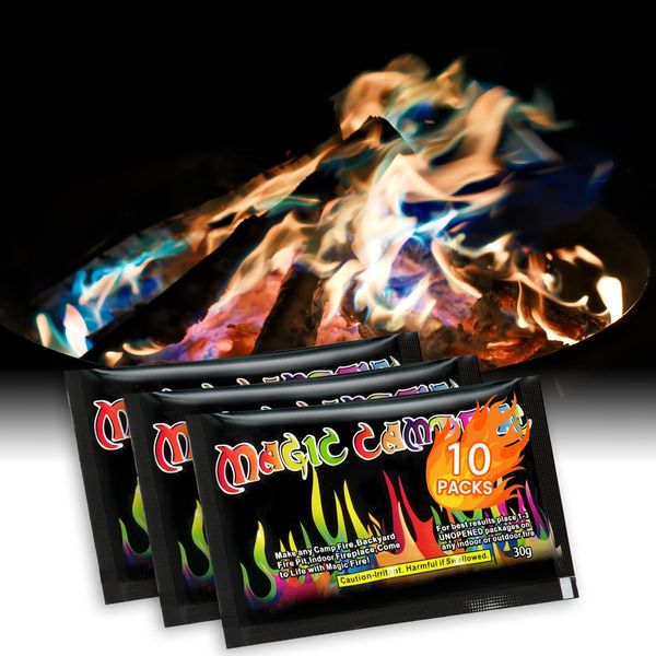 Mystical Colour Changing Fire Sachets: Magical Vibrant Flames Colour Changer for Outdoor Fire Pit, Campfire - 30g x 10 Packs