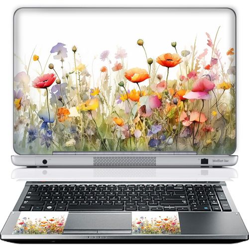 Meffort Inc 14 14.4 Inch Laptop Sticker Premium Vinyl Skin Sticker Cover Art Decal (Included 2 Wrist Pads) - Wild Flowers