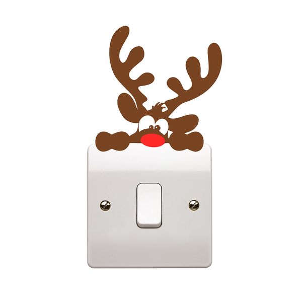 Epic Modz Christmas Light Switch Vinyl Sticker Set Child Room Lightswitch Wall Art Gift Decal (Peeking Reindeer)