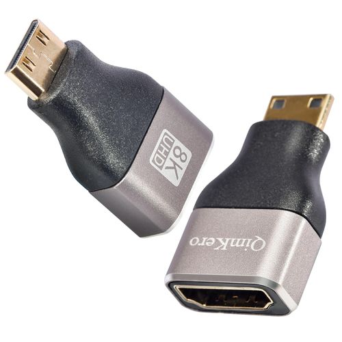 QimKero Mini HDMI to HDMI Adapter 2-Pack, 8K@60Hz, 4K@144Hz, 2K@240Hz Female to Mini HDMI Male Adapter, Compatible with DSLR,Camcorder, Raspberry Pi Zero W,Laptop,Tablet,HDTV, Projector, Monitor