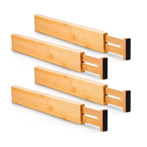 Utoplike 4 PCS Bamboo Kitchen Drawer Dividers, Adjustable Drawer Organizers, Spring Loaded, Works in Kitchen, Dresser, Bathroom, Bedroom, Drawer, Desk