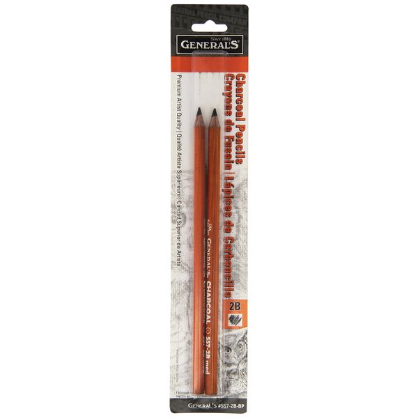 General Pencil 557-2B-BP Generals Charcoal Pencil 2B 2 Each, 2 Count (Pack of 1), Multicolor