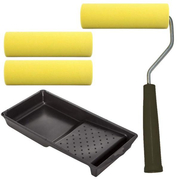 Mini Foam Sponge Paint Roller Brush Small Narrow Decorating Set Kit Tool Tray