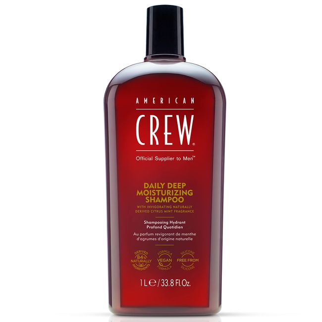 Shampoo for Men by American Crew, Daily Deep Moisturizer, Naturally Derived, Vegan Formula, Citrus Mint Fragrance, 33.8 Fl Oz