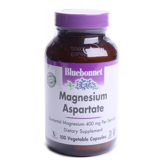 Bluebonnet Magnesium Asperate 400mg Vegetable Capsule Gluten Free Sugar Free, 200 Tablets, 1 Pack