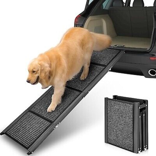 62" Dog Ramp for Car, Foldable Large Dog Car Ramp with Anti-Slip Rug Surface,...