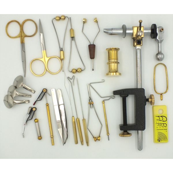 22 Piece Fly Tying Tool Kit  Chrome Rotating Vise w/Clamp Base - KT171