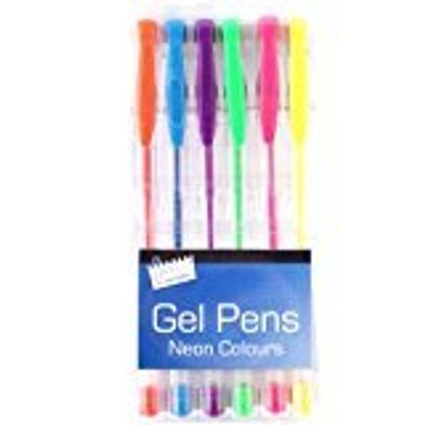 6 Neon Gel Pens Assorted Colours-Ideal for Craft/School/Office