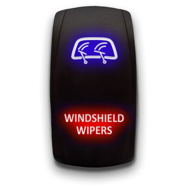 Windshield Wipers - Blue/Red - Laser Etched Toggle Switch 20A 12V - Vertical Rocker Switch 5-Pin DPST