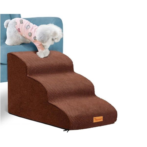 3 Tiers Foam Dog Ramp/Steps, Non-Slip Dog Steps, Extra Wide Deep Dog Stairs