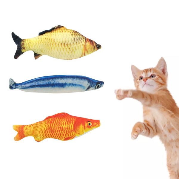 Andiker Catnip Toys 3 Packs, Cotton Filled Interactive Cat Fish Toys With Catnip, Cat Chew Toys Cute Pillow Cat Entertaining Toys for Cats and Kittens (3 Pack)