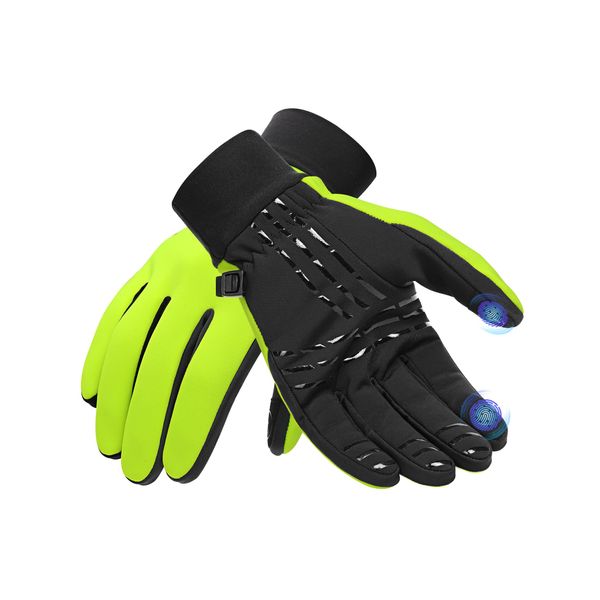 INBIKE Fahrradhandschuhe Winterandschuhe Outdoorhandschuhe Skihandschuh MTB Mountainbike Handschuhe Laufhandschuhe Herren Damen Touchscrennfähig Winter Warm Winddicht Grün,M