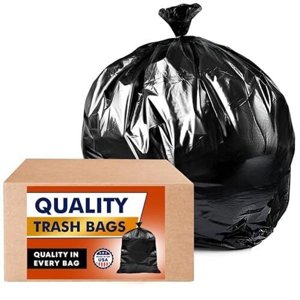 45 Gallon Trash Bags, (Value-Pack 100 Bags w/Ties) Extra Large Black Garbage