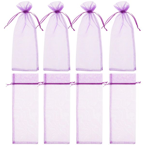 Beaupretty 10pcs Sheer Wine Gift Bag, Mesh Organza Wine Bottle Cover Dresses Wrap Christmas Gift Bags with Drawstring (Lavender)