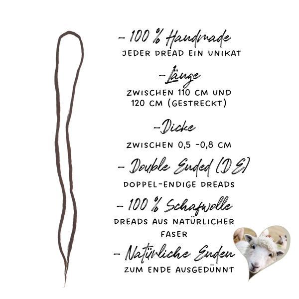 Dreads zum einflechten - Wool Dreadlocks - Extensions aus Echthaar (Wolle) vom Schaf - Naturprodukt aus Schafwolle (15 Strähnen, Chocolate Chip)