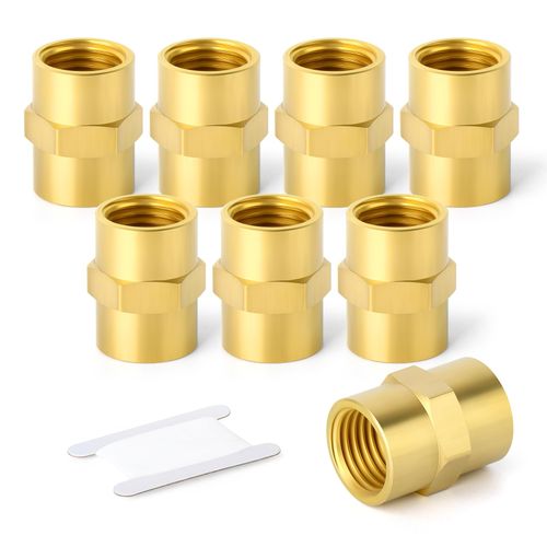 GASHER 8PCS Brass Pipe Fitting, Brass Coupling, 3/4-Inch Female Pipe x 3/4-Inch Female Pipe
