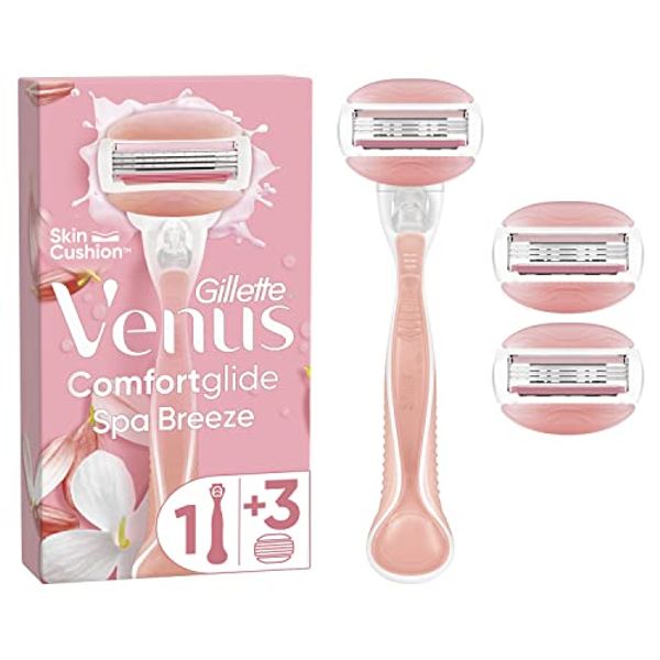 Gillette Venus ComfortGlide Spa Breeze Women's Razor + 3 Razor Blade Refills, 2 Shaving Gel Bars For A Comfortable Shave, Packaging May Vary
