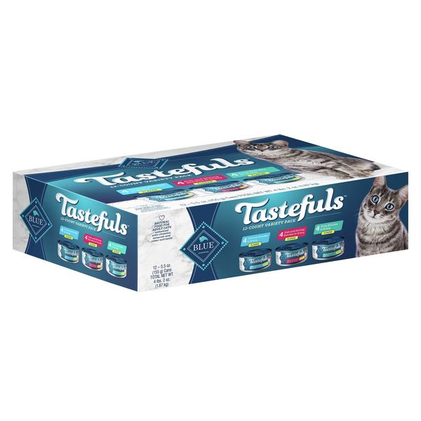 BLUE Tastefuls Wet Cat Food Variety Pack 12 Cans Tuna Chicken Fish Shrimp 5.5oz