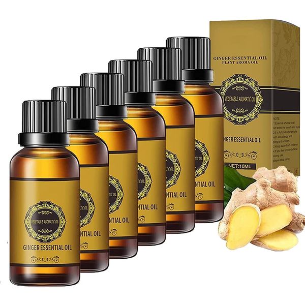 6PCS Belly Drainage Ginger Oil Natural Drainage Ginger Oil Essential Relax Massage Liquid Herbal Massage Oil