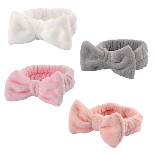 4 Pcs Bowknot Hair Bands, Spa Headband for Washing Face, Makeup Headbands Bow Hair Wrap, Microfiber Women Headbands, Girls Makeup Bow Tie Hair Band for Washing Face Spa