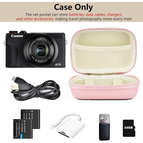 Linpr Digital Camera Case Compatible with Canon Powershot G7X Mark II & III/ SX740/ Sony ZV-1/ RX100 VII, Compact Travel Point & Shoot 4K Vlog Cameras Storage Holder with Lanyard (Pink)