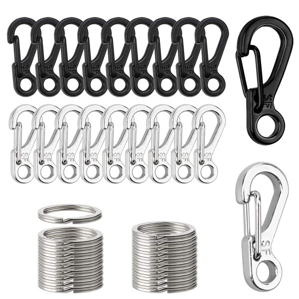 YEYIT 40 Pcs Mini SF Carabiner Spring Snap Clip Hooks Metal Flat Keyrings Set,for Backpack Bottle Hooks,Climbing,Hiking,Outdoor Travel,EDC Tactical Survival Gear, DIY Craft etc