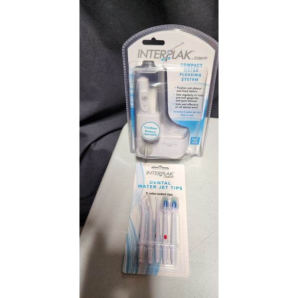 Interplak Conair Compact Water Jet Pick Flossing Sys. Cordless Travel 5tips  NIB